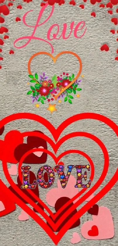 Romantic heart-themed mobile wallpaper with a love message.