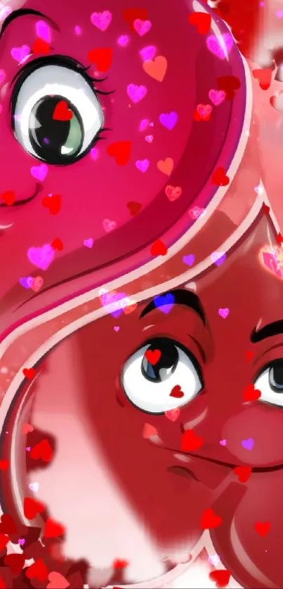 Vibrant cartoon hearts with playful expressions.