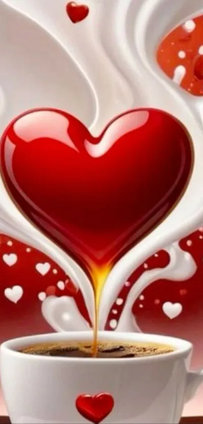 Heart-shaped steam in coffee cup wallpaper.