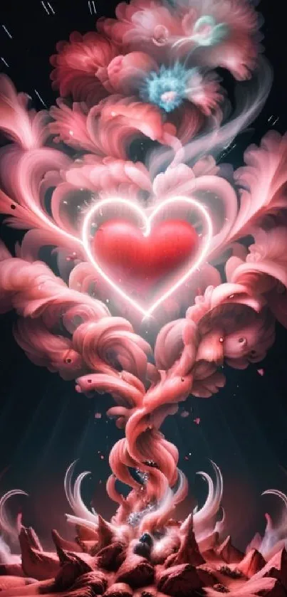 Artistic heart explosion wallpaper with red and pink tones, perfect for romantic themes.