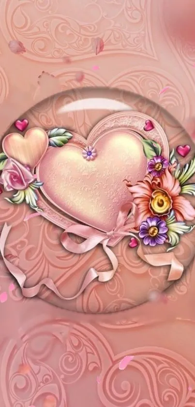 Romantic heart and flowers with pink background design.