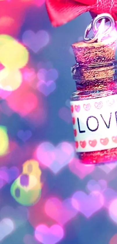 Heart-shaped bokeh with love potion bottle.