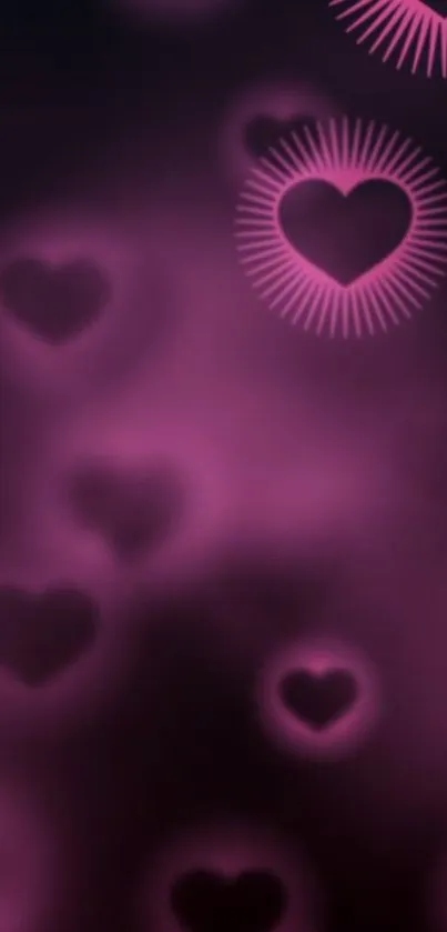 Pink glowing hearts on a dark background for a romantic touch.