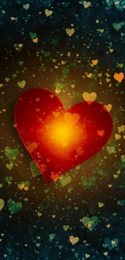 Romantic heart with glowing effect on dark background.