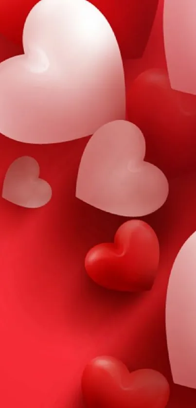 Romantic mobile wallpaper with red and white hearts.