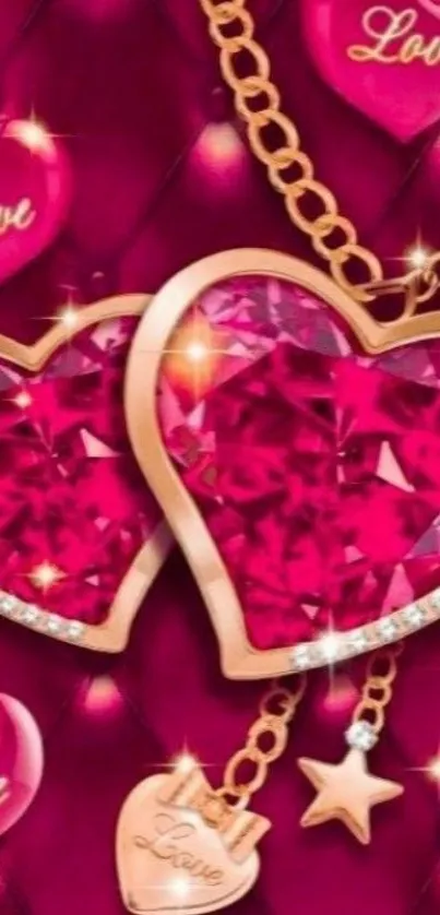 Romantic mobile wallpaper with heart jewels.