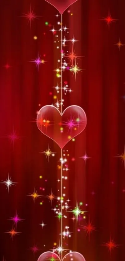 Romantic red heart with sparkling stars wallpaper.