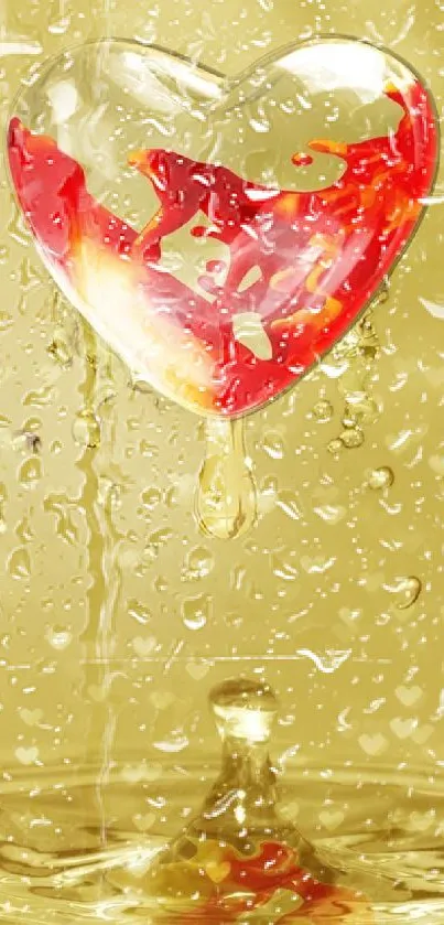 Gold heart splash wallpaper with red hues.