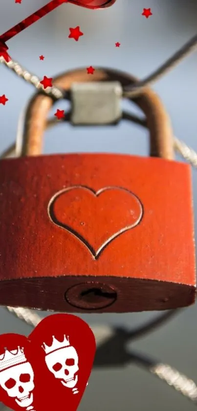 Red heart lock wallpaper with romantic theme.