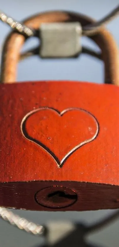 Red heart lock on cable, romantic mobile wallpaper.