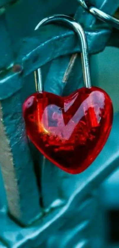 Red heart lock against a teal background.