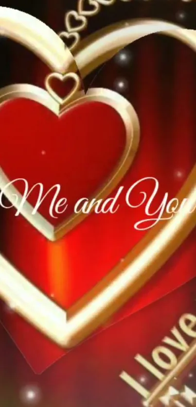 Romantic wallpaper with red heart and 'Me and You' text.