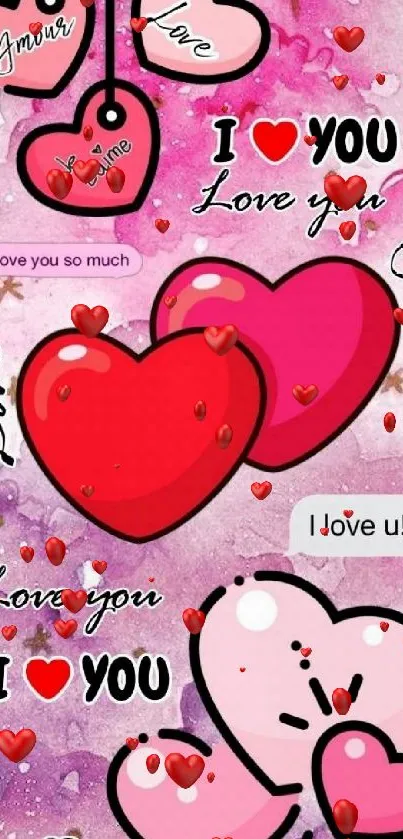 Romantic hearts and love messages wallpaper.