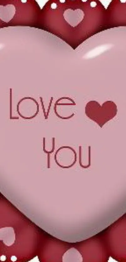 Pink heart with 'Love You' text on wallpaper.