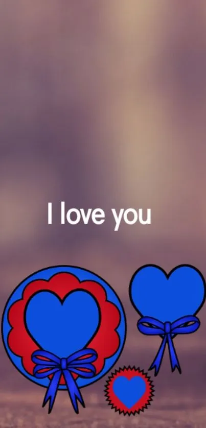 Mobile wallpaper with 'I love you' and heart designs.