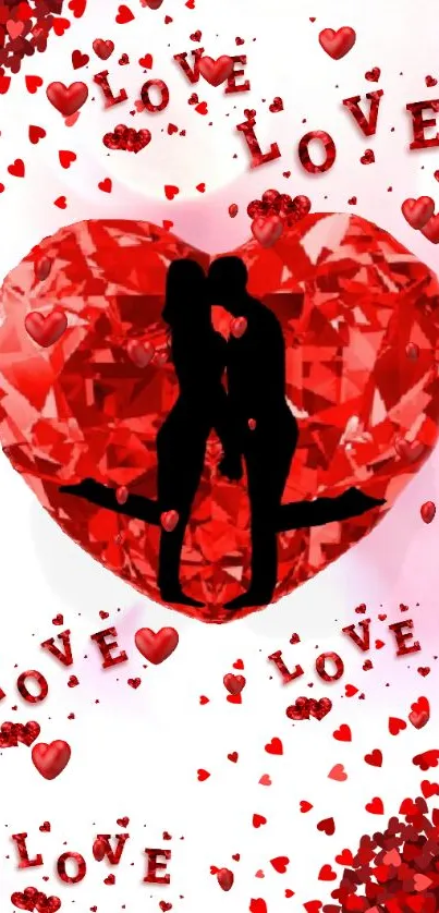 Romantic wallpaper with a couple silhouette in a heart.