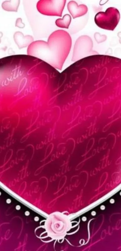 Vibrant pink and red heart wallpaper with love design.