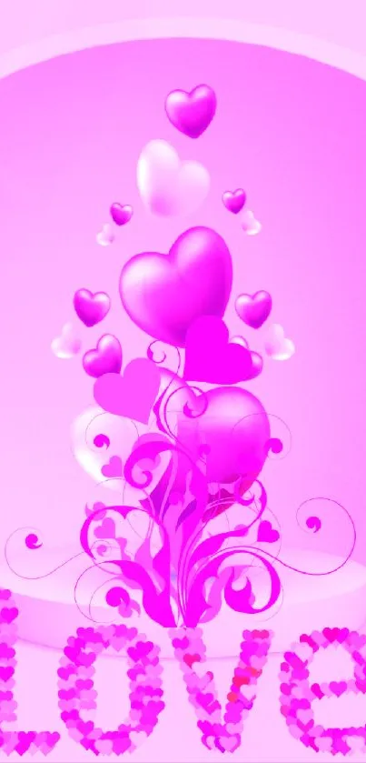 Romantic pink wallpaper with hearts and love theme