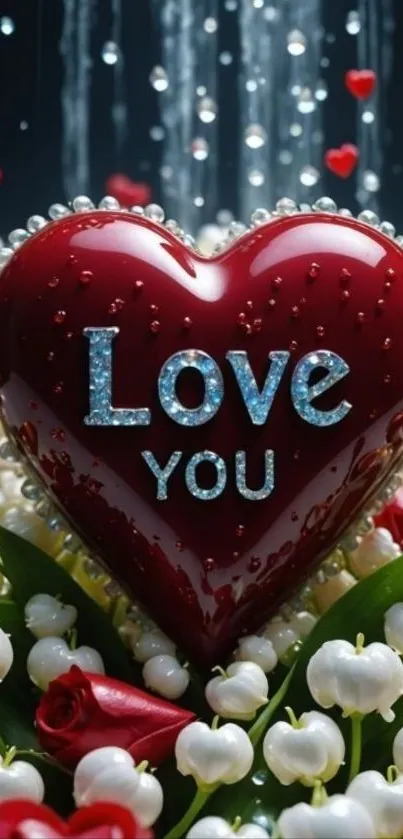 Heart with 'Love You' surrounded by flowers.