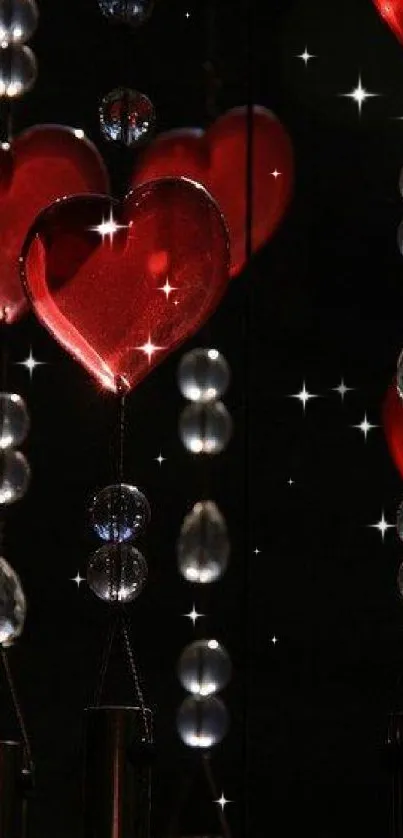 Romantic red heart and bead mobile wallpaper.