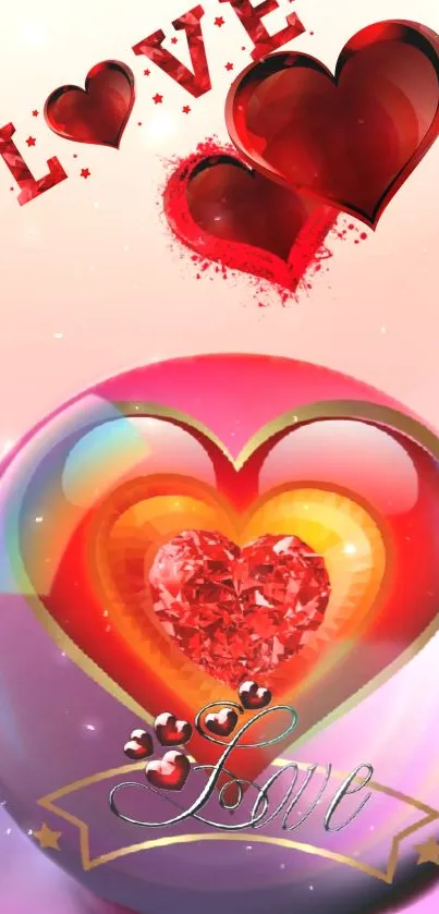 Vivid heart design on a pink abstract background.