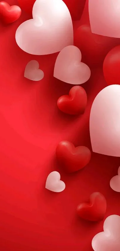 Red and pink hearts mobile wallpaper with romantic theme.