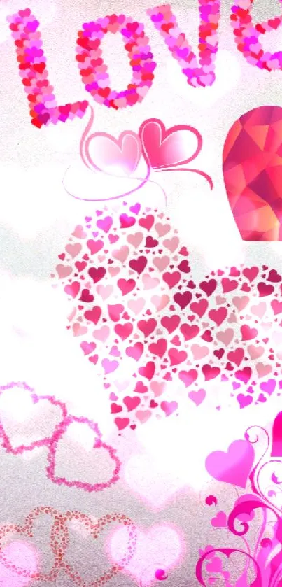 Romantic mobile wallpaper with pink hearts and love design.