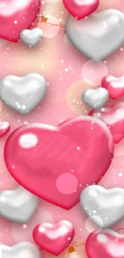 Romantic hearts wallpaper with pink background.