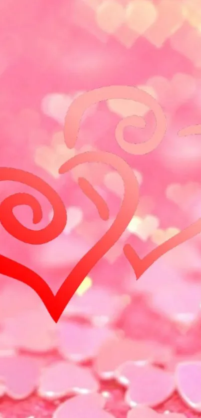 Romantic pink and red heart wallpaper design.