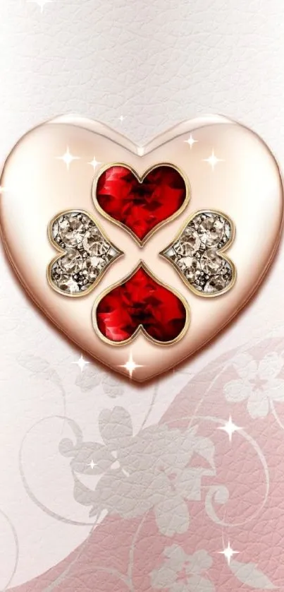 Romantic heart wallpaper with floral pattern and elegant design.