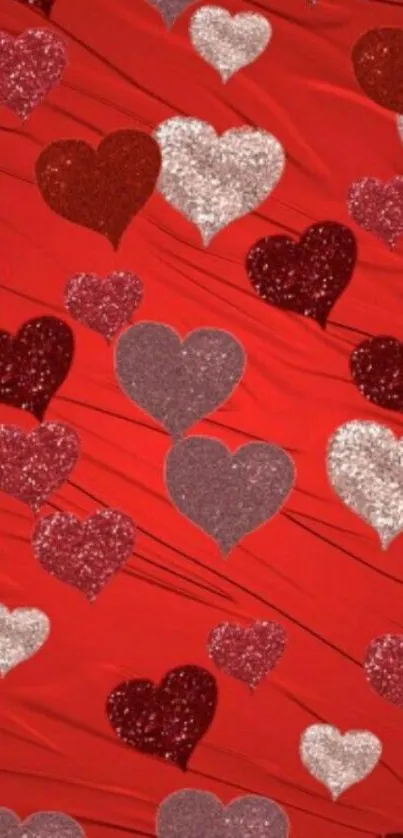 Red glitter heart pattern wallpaper with sparkling love motif.