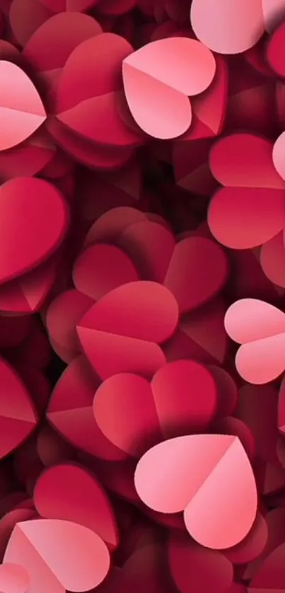 Vibrant heart pattern wallpaper in red and pink shades, perfect for a romantic theme.