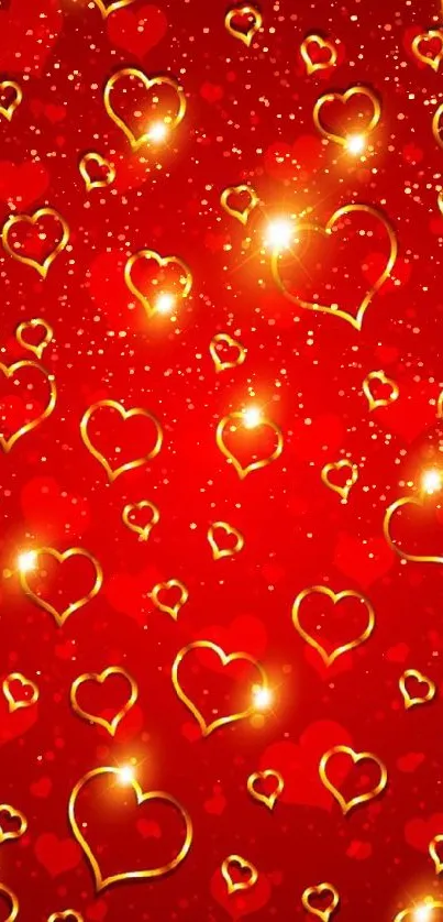 Red and gold heart pattern wallpaper with a romantic theme.