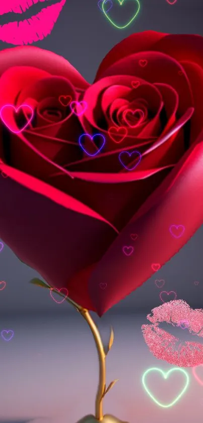 Romantic heart-shaped rose with colorful hearts