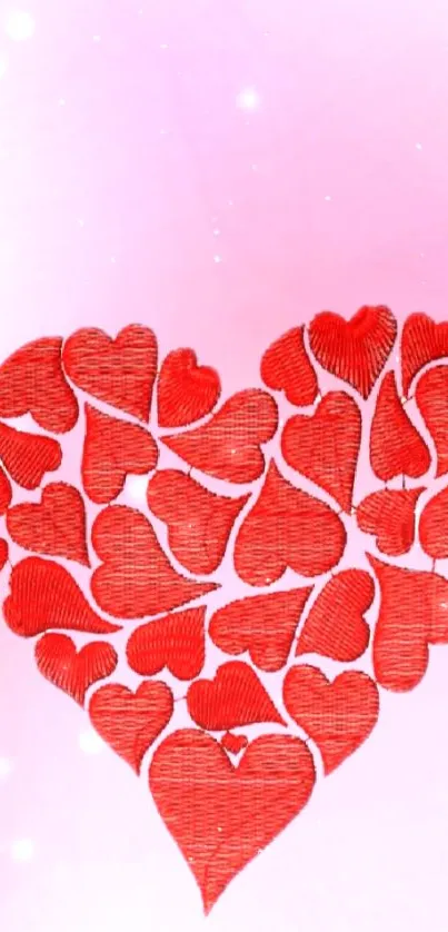 Heart-shaped red hearts on soft pink background mobile wallpaper.