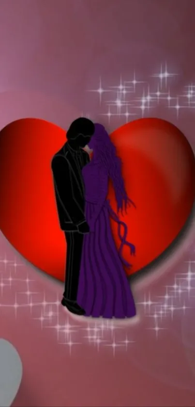 Silhouette couple with heart background