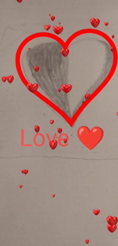 Pencil sketch heart with red outline and romantic design.