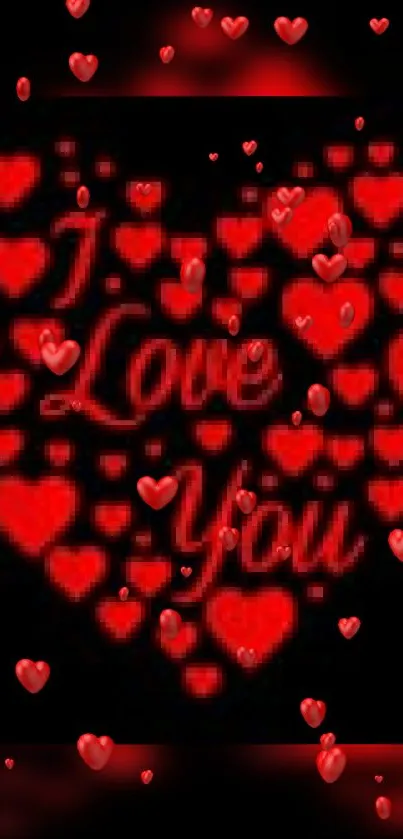 Romantic red heart wallpaper with 'I Love You' message.