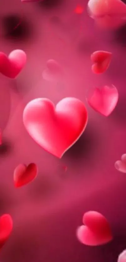 Vibrant wallpaper with floating pink hearts on a romantic background.
