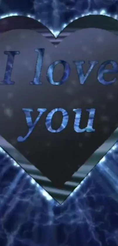 Romantic heart wallpaper with 'I love you' text in blue.