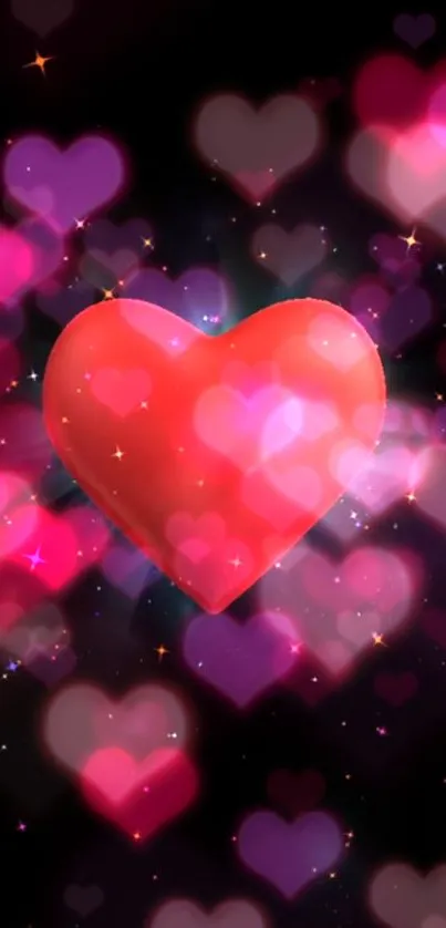 A vibrant red heart with pink hues on a dark background.