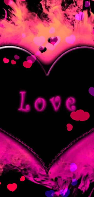 Romantic wallpaper with glowing pink heart design.