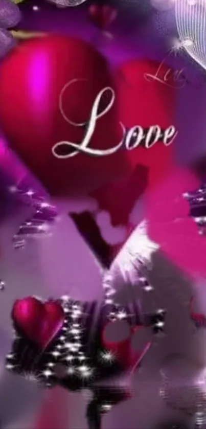 Romantic love heart wallpaper with floral accents and vibrant red hues.
