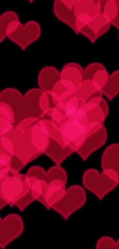 Red heart pattern on black background, romantic mobile wallpaper.