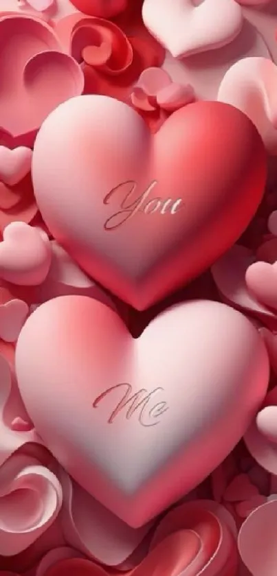 Romantic pink and red heart wallpaper for mobile phones.