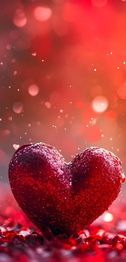 Vibrant red heart with bokeh background, perfect for a romantic mobile wallpaper.