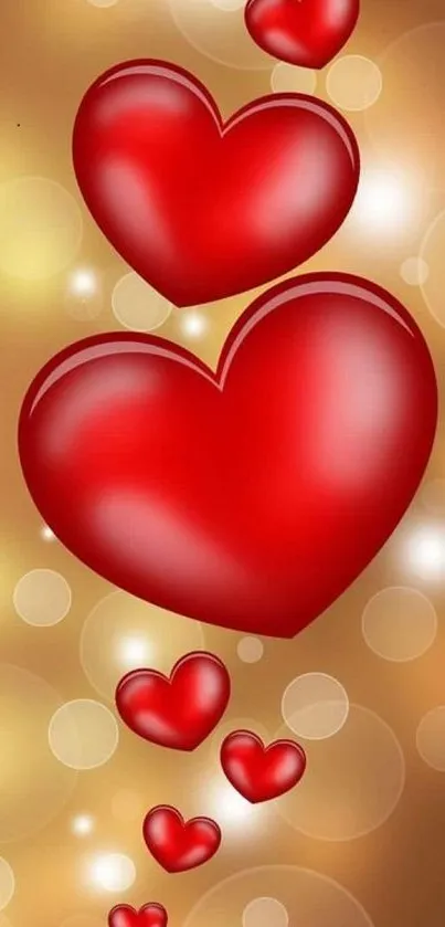 Romantic hearts with glowing background wallpaper.