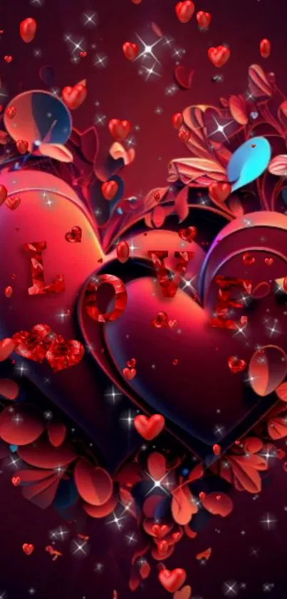 Romantic heart-themed wallpaper with vibrant red accents and artistic designs.