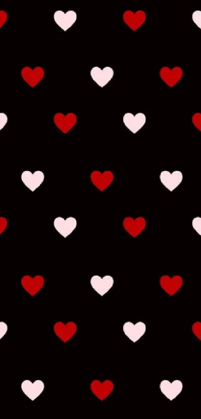 Collection of heart-themed wallpapers in pink, red, and black for mobile phones.