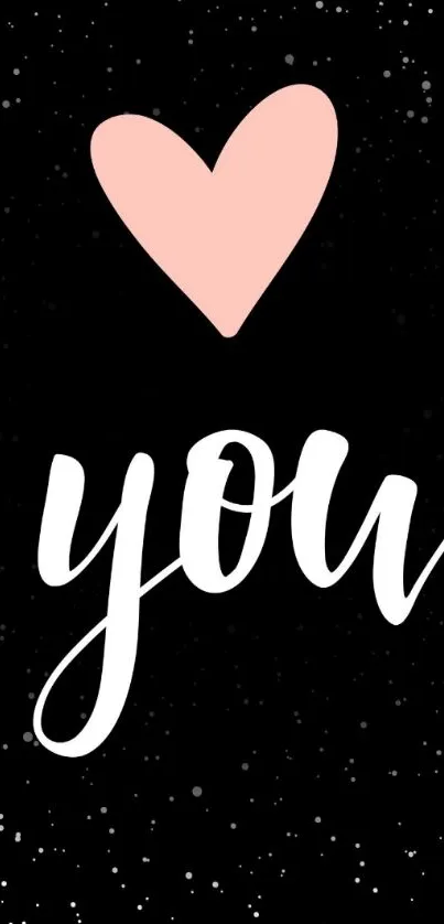 Romantic mobile wallpaper with a pink heart and 'you' on a black background.